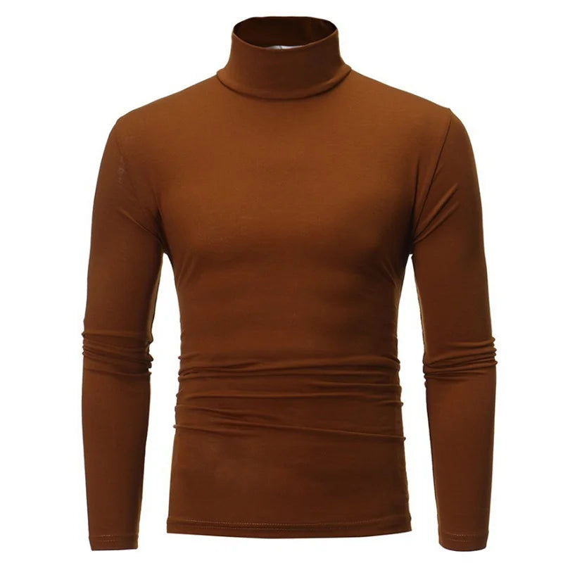 Café Cor Camiseta Térmica Masculina Gola Alta Manga Longa Slim