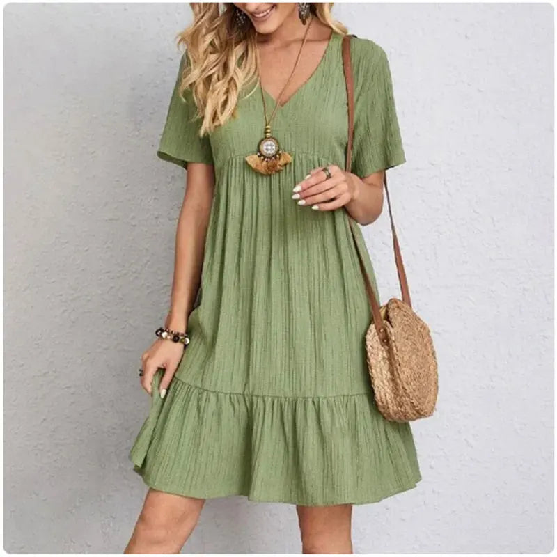 Vestido Peplum Feminino Decote V Solto Até o Joelho