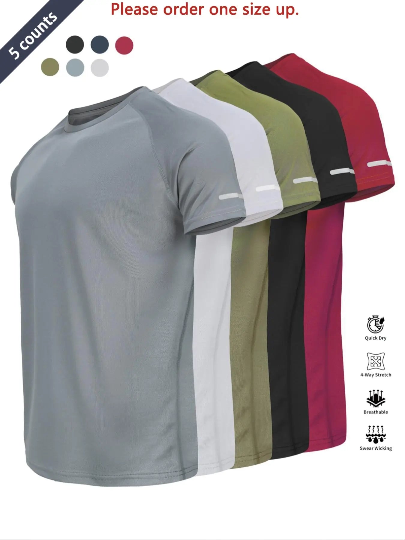 Reflective Sportswear T-Shirt, Breathable Quick-Dry Short Sleeve Crew Neck, Lightweight Men'S Athletic Tee, Ideal for Outdoor Activities, Dry Fit Tees