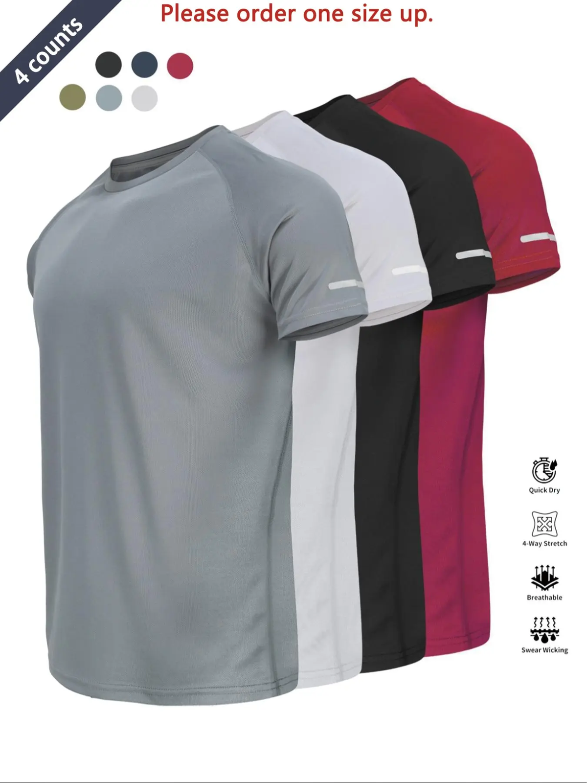 Reflective Sportswear T-Shirt, Breathable Quick-Dry Short Sleeve Crew Neck, Lightweight Men'S Athletic Tee, Ideal for Outdoor Activities, Dry Fit Tees