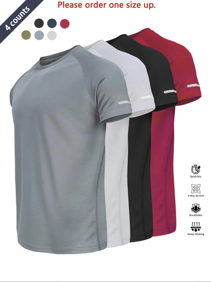 Reflective Sportswear T-Shirt, Breathable Quick-Dry Short Sleeve Crew Neck, Lightweight Men'S Athletic Tee, Ideal for Outdoor Activities, Dry Fit Tees
