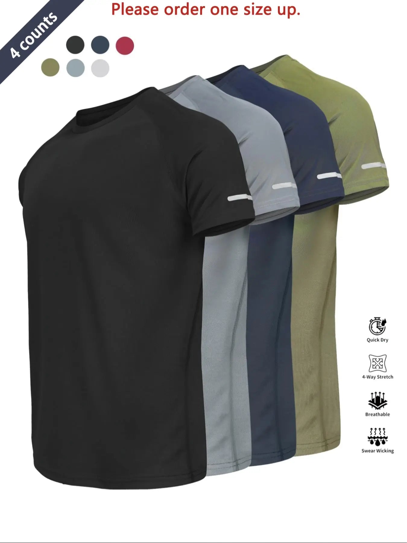 Reflective Sportswear T-Shirt, Breathable Quick-Dry Short Sleeve Crew Neck, Lightweight Men'S Athletic Tee, Ideal for Outdoor Activities, Dry Fit Tees