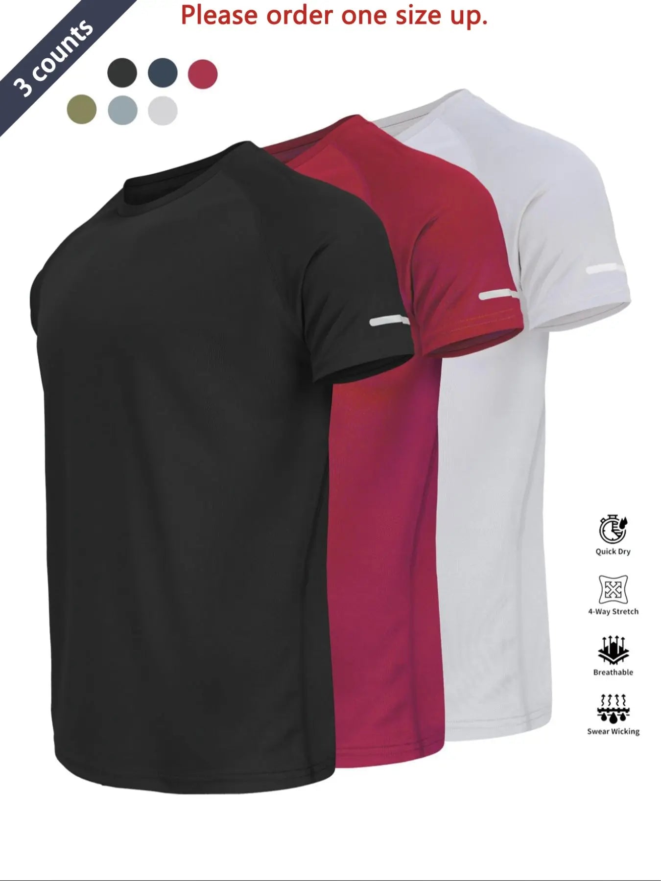 Reflective Sportswear T-Shirt, Breathable Quick-Dry Short Sleeve Crew Neck, Lightweight Men'S Athletic Tee, Ideal for Outdoor Activities, Dry Fit Tees