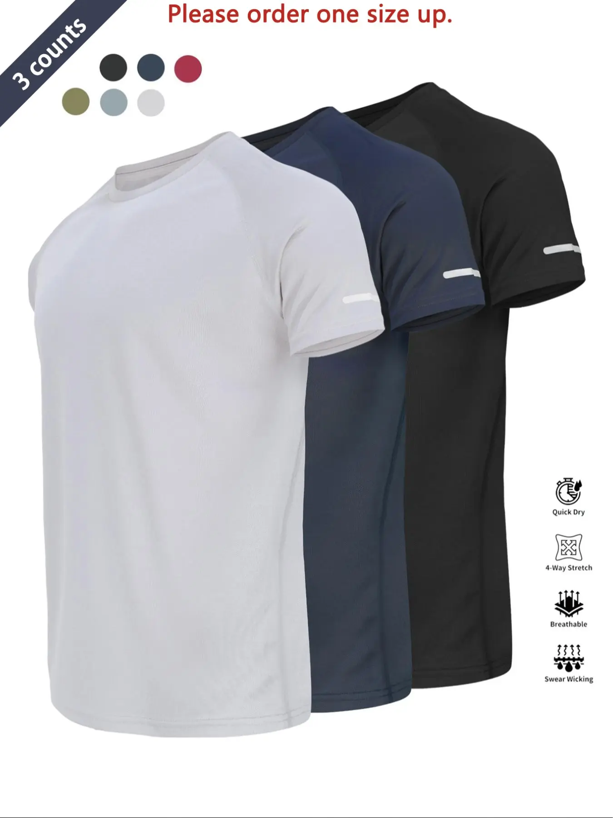 Reflective Sportswear T-Shirt, Breathable Quick-Dry Short Sleeve Crew Neck, Lightweight Men'S Athletic Tee, Ideal for Outdoor Activities, Dry Fit Tees