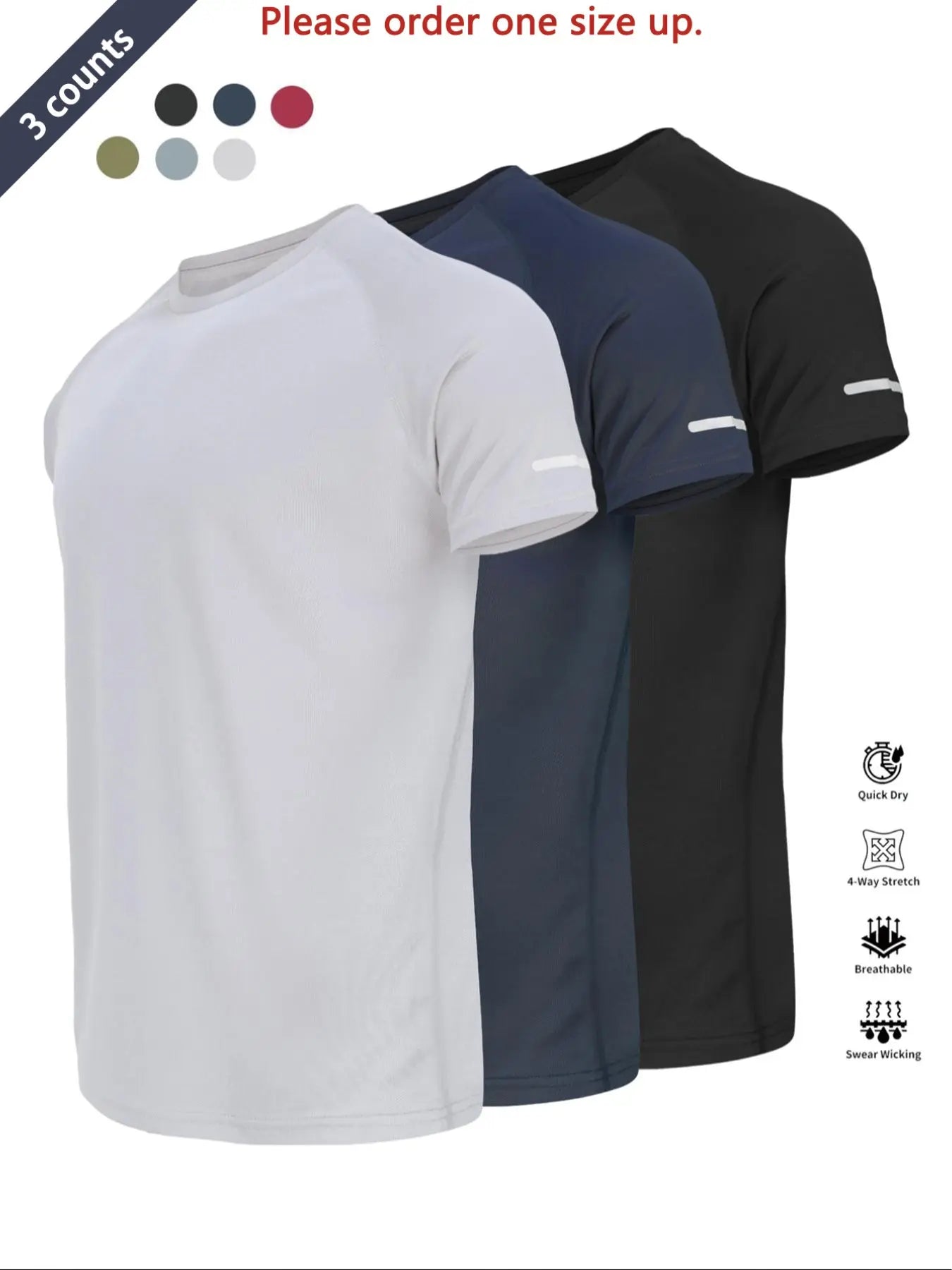 Reflective Sportswear T-Shirt, Breathable Quick-Dry Short Sleeve Crew Neck, Lightweight Men'S Athletic Tee, Ideal for Outdoor Activities, Dry Fit Tees