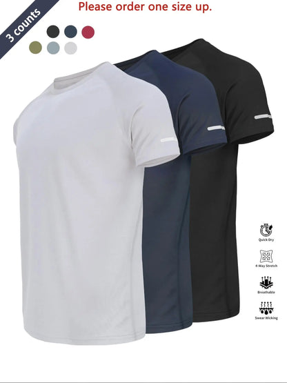 Reflective Sportswear T-Shirt, Breathable Quick-Dry Short Sleeve Crew Neck, Lightweight Men'S Athletic Tee, Ideal for Outdoor Activities, Dry Fit Tees
