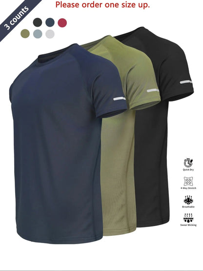 Reflective Sportswear T-Shirt, Breathable Quick-Dry Short Sleeve Crew Neck, Lightweight Men'S Athletic Tee, Ideal for Outdoor Activities, Dry Fit Tees