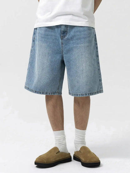 Men'S Loose-Fit Straight Leg Denim Shorts, Casual Comfortable Washed Jeans, Natural Waist, Zipper Fly, All Seasons, Scb08 Batch