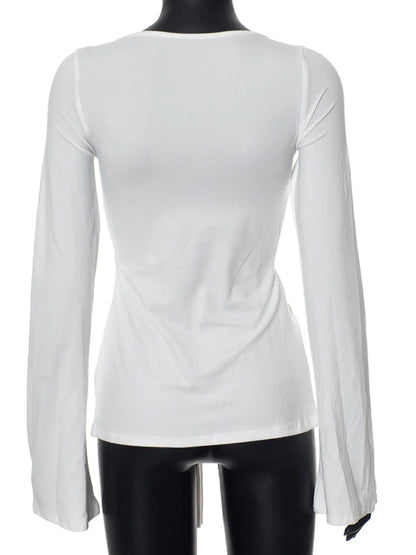 Women'S Solid Knot Front Split Hem Tee, Casual Chic Basic Long Sleeve Sweetheart Neck T-Shirt for Fall, Women'S Clothing for Daily Wear Top