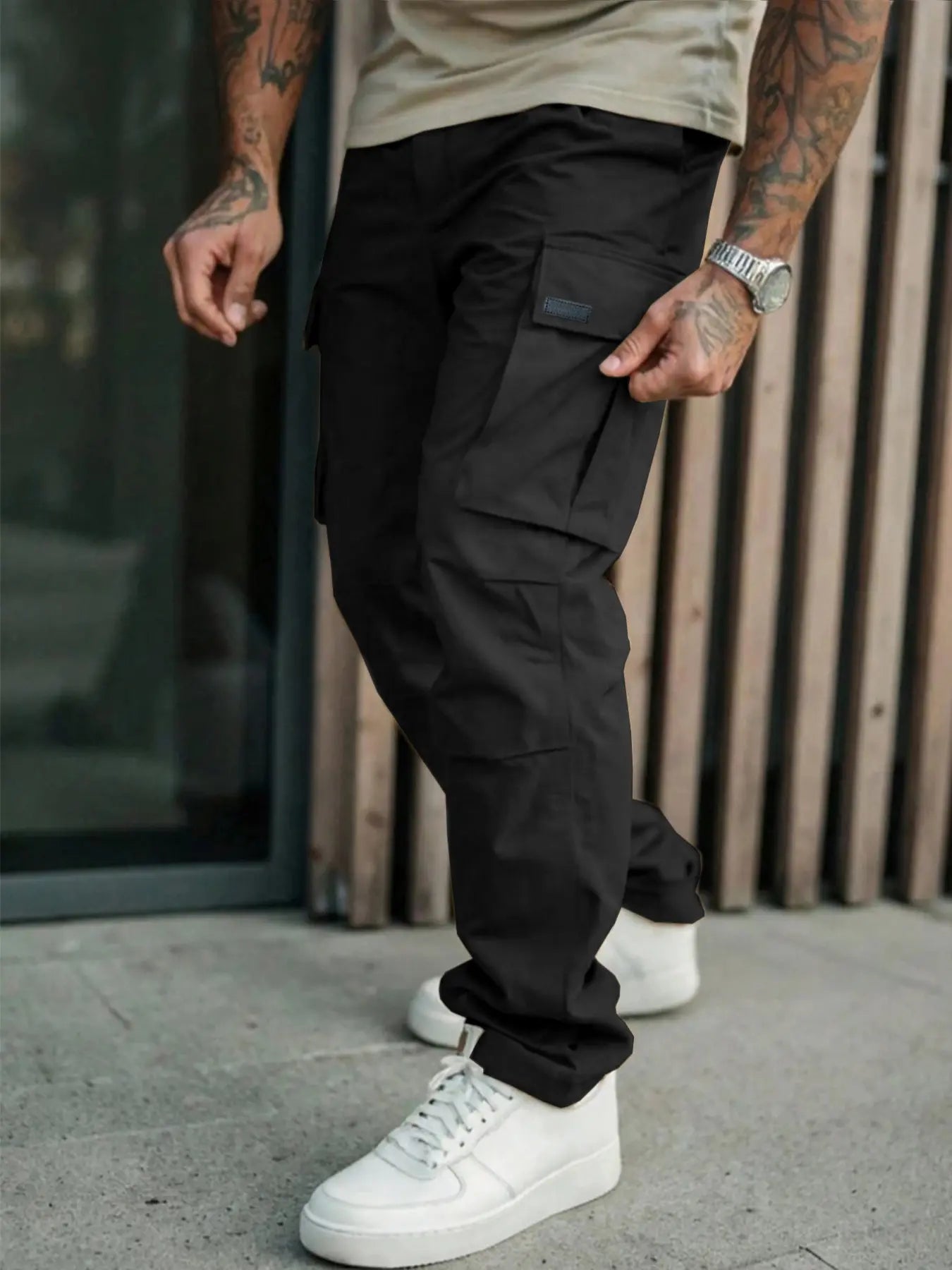 Men'S Cargo Pants with Pockets, Woven Fabric, Comfortable Fit, Stylish Casual Street Design for Daily Wear in Spring & Fall, Casual Fitted Pockets, Casual Comfy Pocket