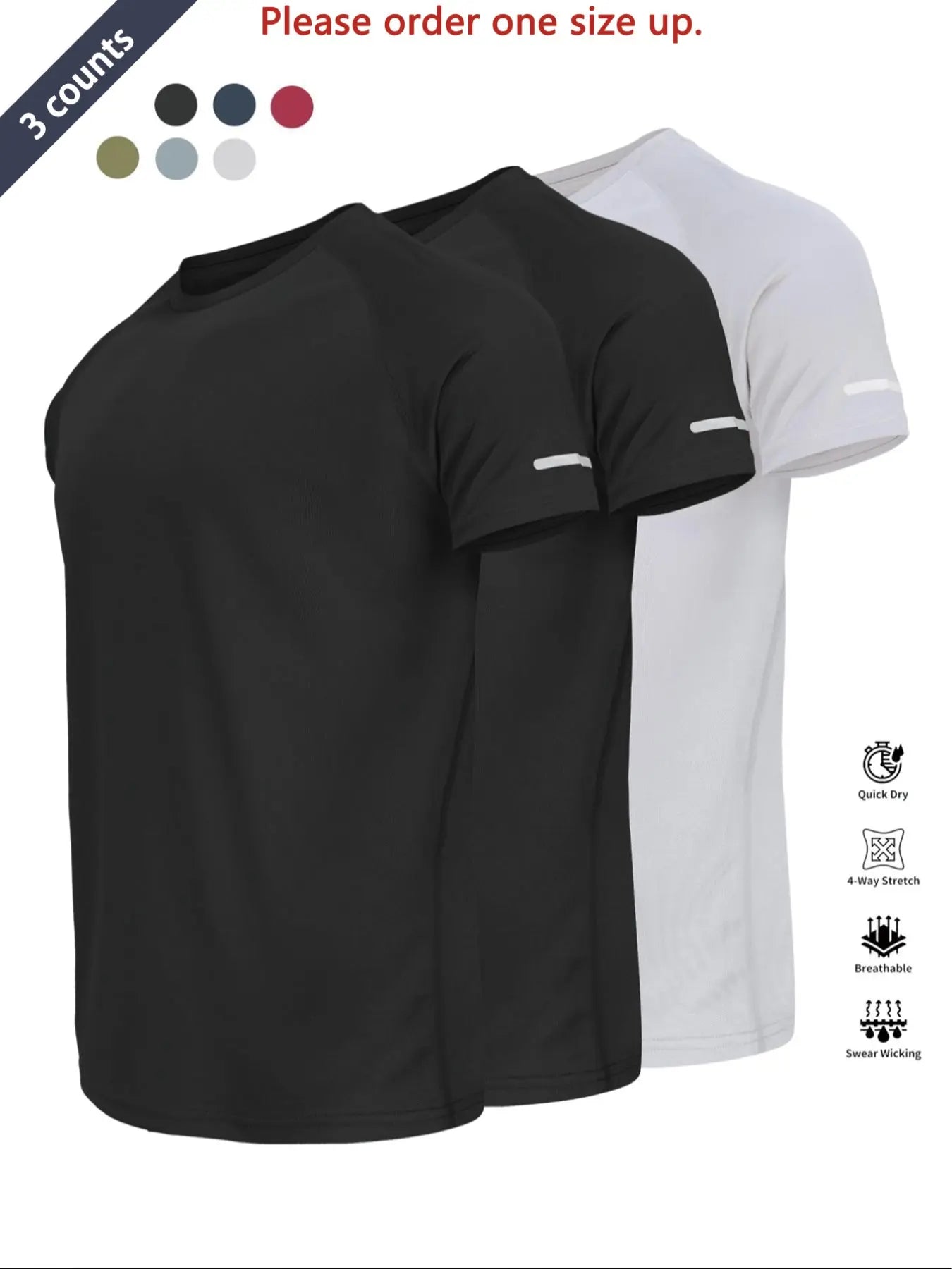 Reflective Sportswear T-Shirt, Breathable Quick-Dry Short Sleeve Crew Neck, Lightweight Men'S Athletic Tee, Ideal for Outdoor Activities, Dry Fit Tees