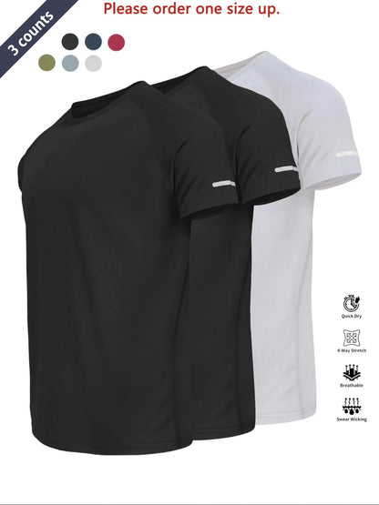Reflective Sportswear T-Shirt, Breathable Quick-Dry Short Sleeve Crew Neck, Lightweight Men'S Athletic Tee, Ideal for Outdoor Activities, Dry Fit Tees