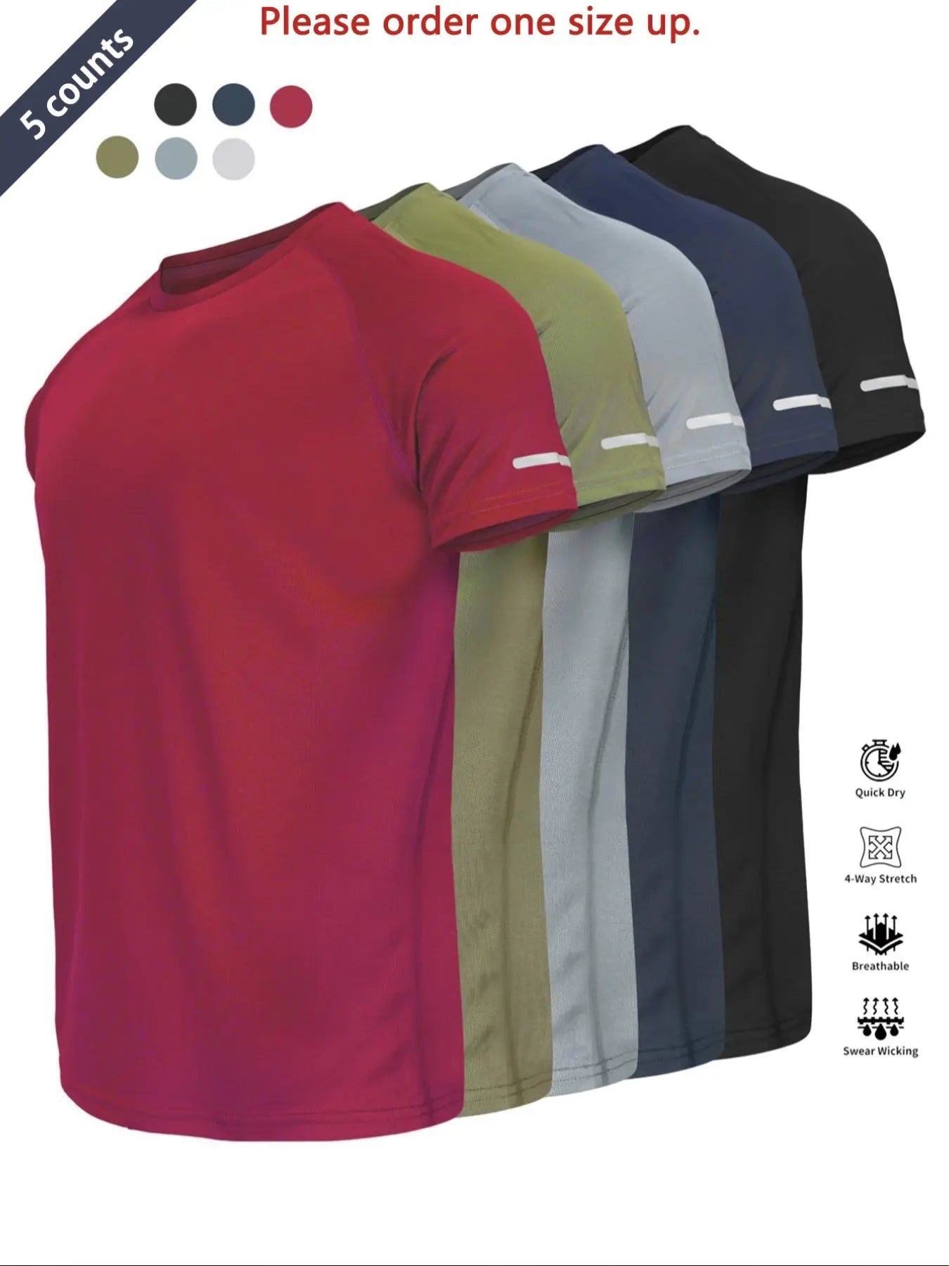 Reflective Sportswear T-Shirt, Breathable Quick-Dry Short Sleeve Crew Neck, Lightweight Men'S Athletic Tee, Ideal for Outdoor Activities, Dry Fit Tees