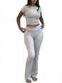 Women'S Solid round Neck Crop Top & Skinny Pants Knit Loungewear Set, Summer Outfits 2024, Casual Comfy Pyjama Set for Women, Comfy Loungewear Set for Women Home Wear, Pyjamas for Women, Pajama Set, Homewear