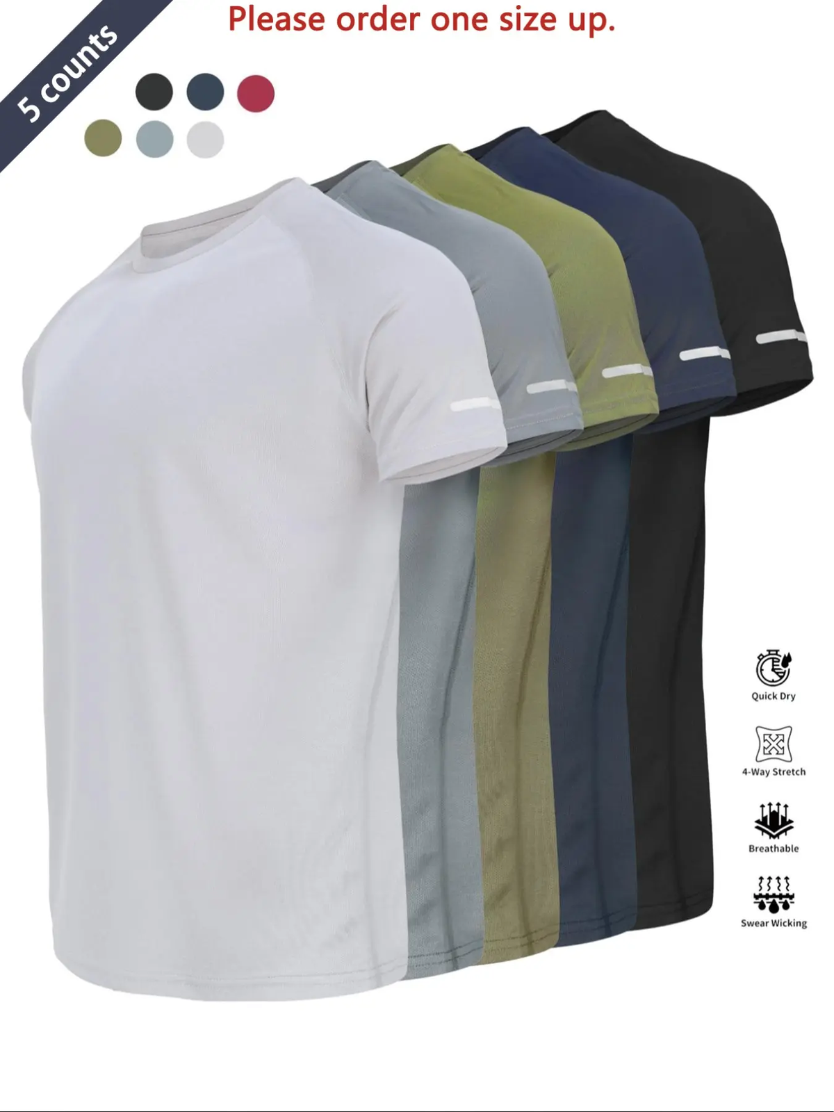 Reflective Sportswear T-Shirt, Breathable Quick-Dry Short Sleeve Crew Neck, Lightweight Men'S Athletic Tee, Ideal for Outdoor Activities, Dry Fit Tees