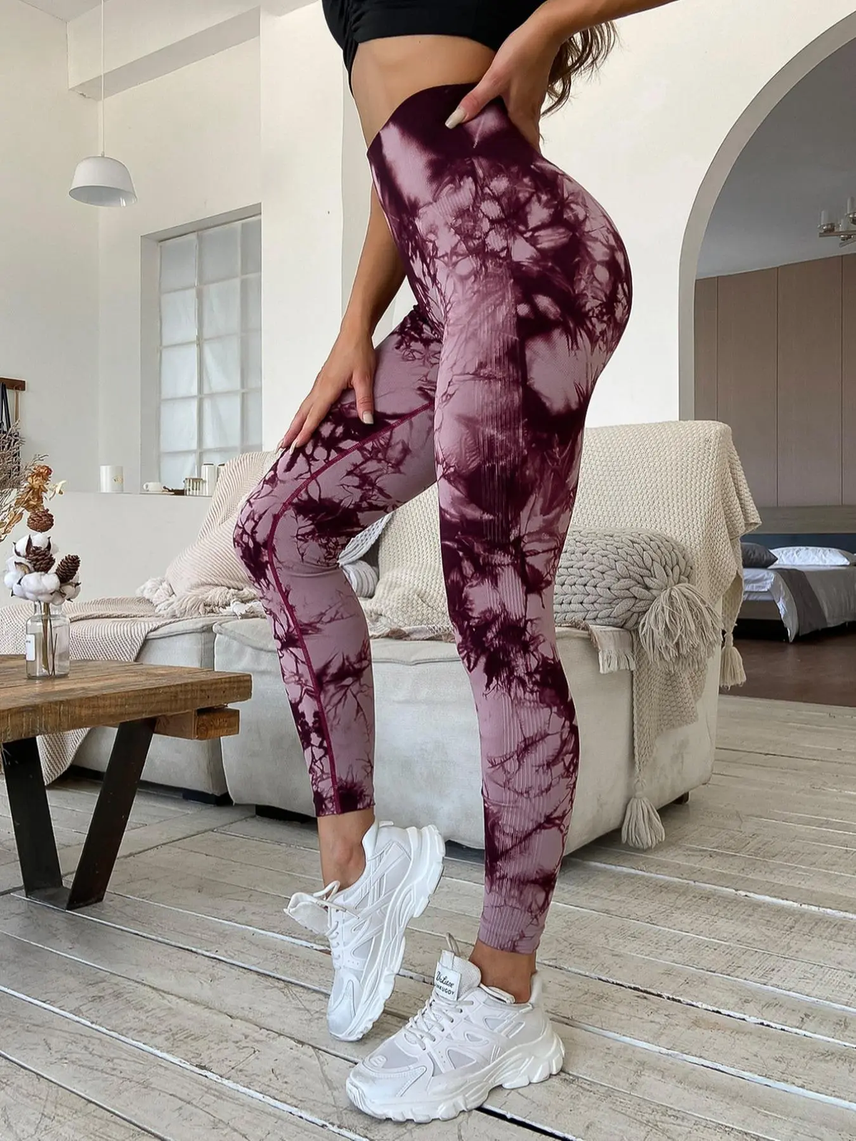 Women'S Plain / Tie Dye Print High Waist Sports Leggings, High Waisted Sportswear, Gym Leggings, Skinny Pants, Skinny Yoga Bottoms for Workout Running, Women Sport & Outdoor Clothing, Fitness Yoga Pants