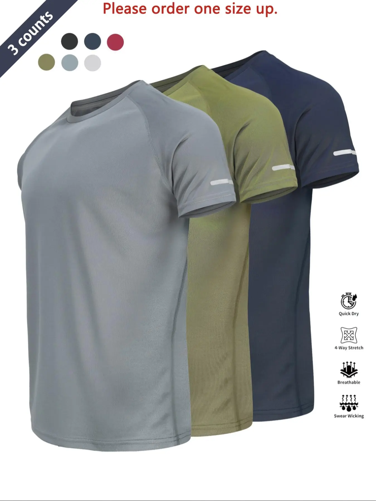 Reflective Sportswear T-Shirt, Breathable Quick-Dry Short Sleeve Crew Neck, Lightweight Men'S Athletic Tee, Ideal for Outdoor Activities, Dry Fit Tees