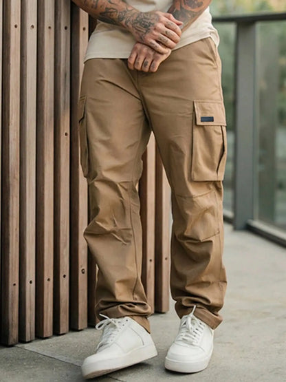 Men'S Cargo Pants with Pockets, Woven Fabric, Comfortable Fit, Stylish Casual Street Design for Daily Wear in Spring & Fall, Casual Fitted Pockets, Casual Comfy Pocket