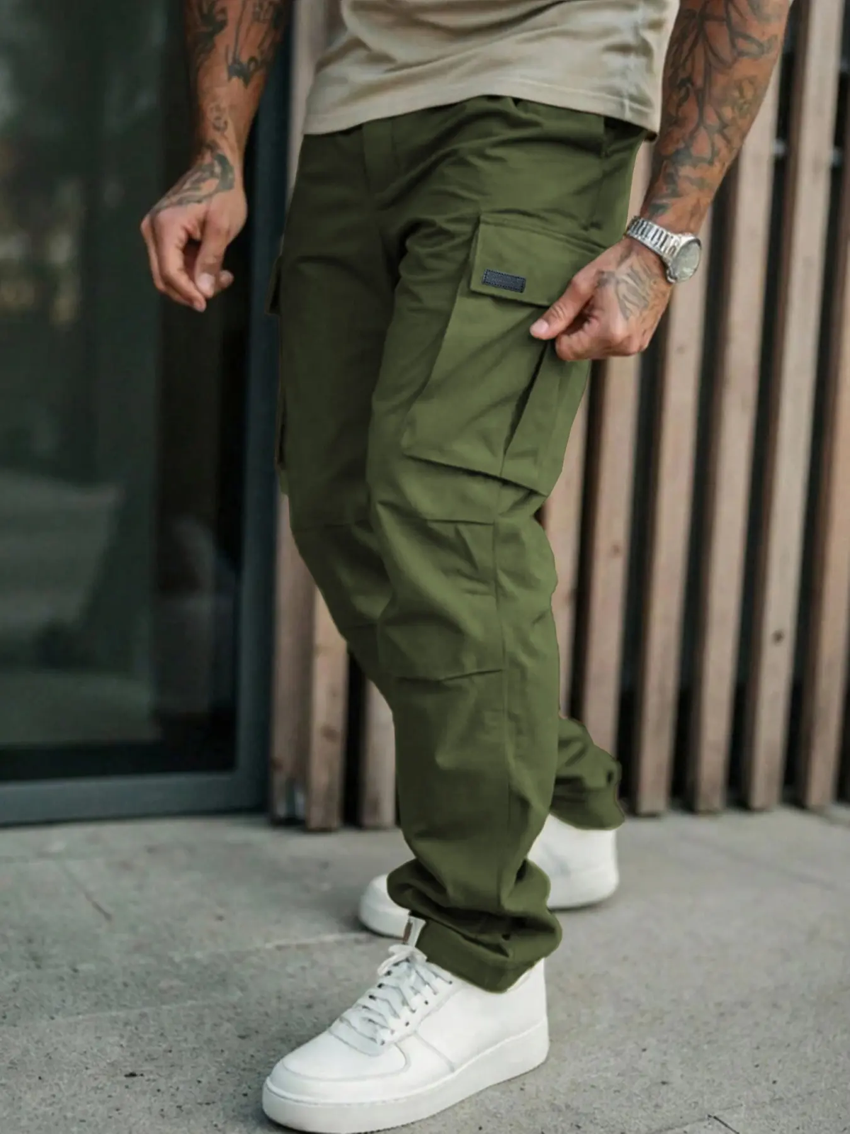 Men'S Cargo Pants with Pockets, Woven Fabric, Comfortable Fit, Stylish Casual Street Design for Daily Wear in Spring & Fall, Casual Fitted Pockets, Casual Comfy Pocket