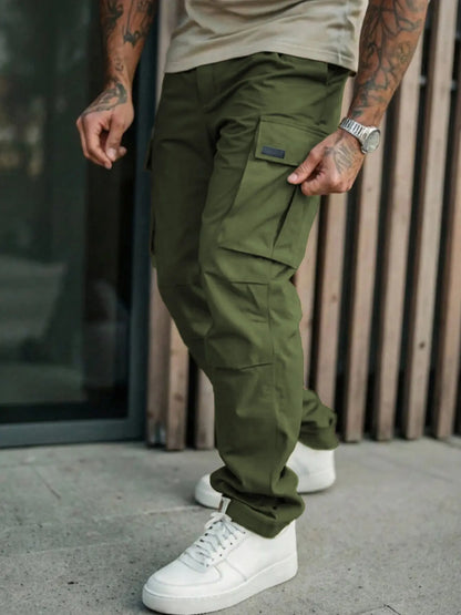 Men'S Cargo Pants with Pockets, Woven Fabric, Comfortable Fit, Stylish Casual Street Design for Daily Wear in Spring & Fall, Casual Fitted Pockets, Casual Comfy Pocket