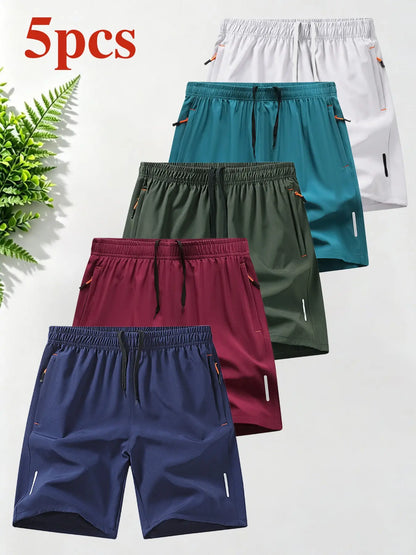 Breathable Quick-Dry Men'S Sport Shorts, Zip Pocket Fitness Commute Capris, Loose Fit Recommended One Size Up, Casual Athletic Wear, Breathable Summer Shorts