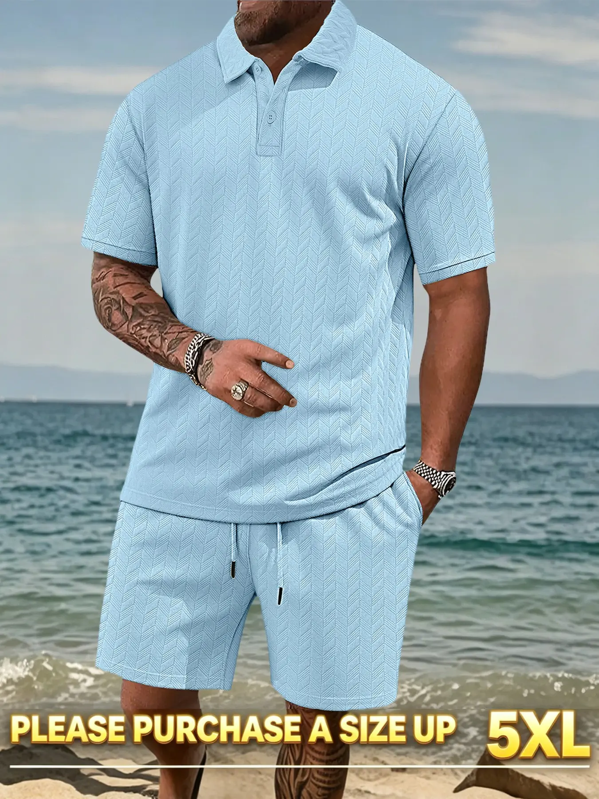 Please Purchase a Size Up. Men'S Solid Casual Polo Shirt & Drawstring Waist Shorts Set, Cozy Breathable Two-Piece Outfits for Daily Outdoor Wear, Men Clothes for Summer.