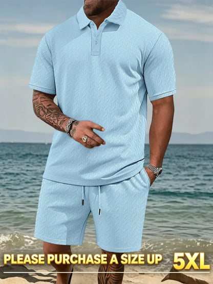 Please Purchase a Size Up. Men'S Solid Casual Polo Shirt & Drawstring Waist Shorts Set, Cozy Breathable Two-Piece Outfits for Daily Outdoor Wear, Men Clothes for Summer.