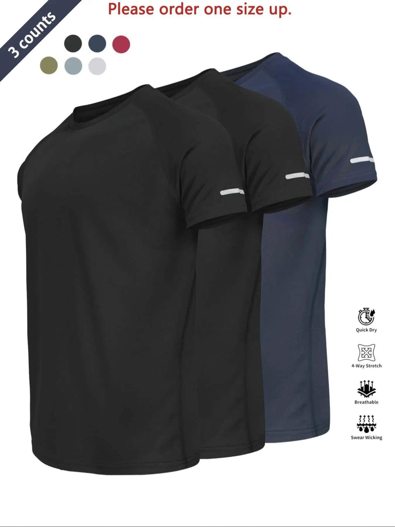 Reflective Sportswear T-Shirt, Breathable Quick-Dry Short Sleeve Crew Neck, Lightweight Men'S Athletic Tee, Ideal for Outdoor Activities, Dry Fit Tees