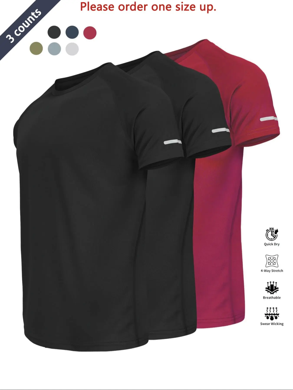 Reflective Sportswear T-Shirt, Breathable Quick-Dry Short Sleeve Crew Neck, Lightweight Men'S Athletic Tee, Ideal for Outdoor Activities, Dry Fit Tees