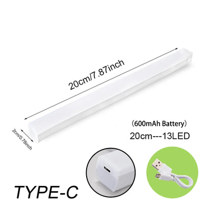 20cm-13LED Cor de Emissão Luz Noturna LED com Sensor de Movimento USB-C Recarregável