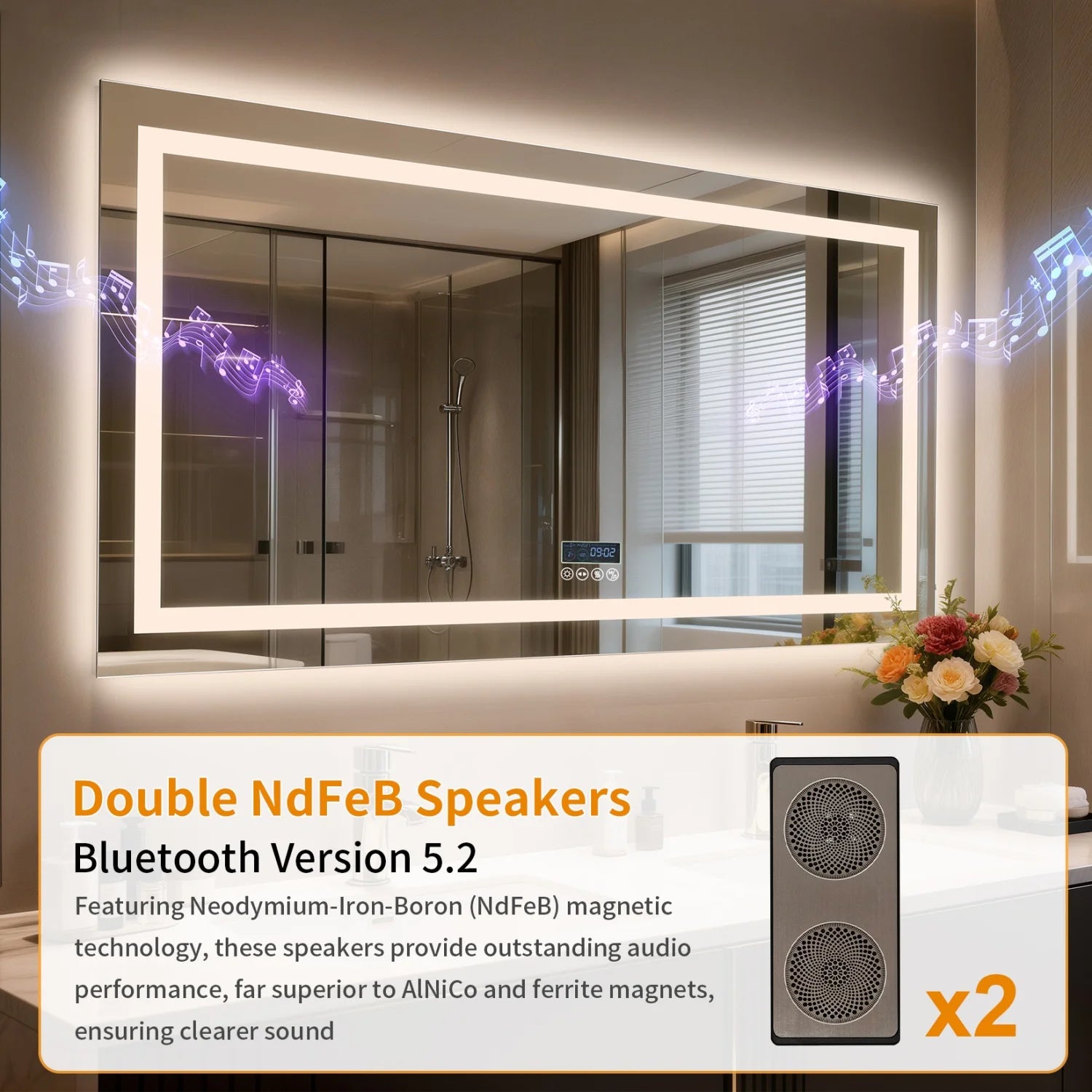 Espelho de Banheiro LED com Bluetooth e Desembaçador