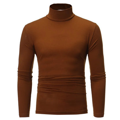 Café Cor Camiseta Térmica Masculina Gola Alta Manga Longa Slim