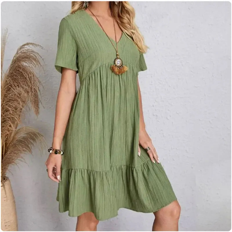 Vestido Peplum Feminino Decote V Solto Até o Joelho
