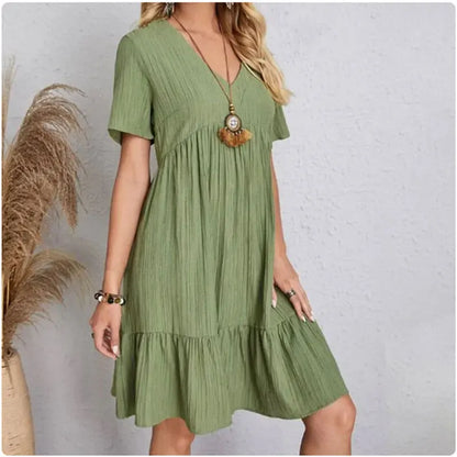 Vestido Peplum Feminino Decote V Solto Até o Joelho