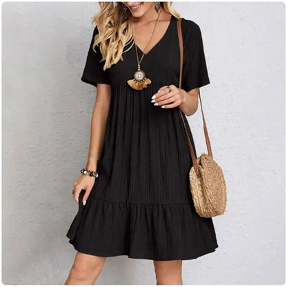 Vestido Peplum Feminino Decote V Solto Até o Joelho