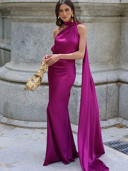 Vestido Longo Cetim Feminino Costas Nus Casual Elegante