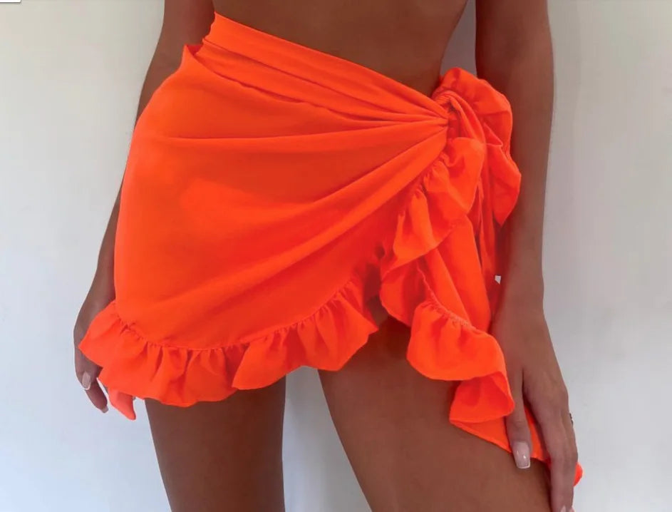 YZ0888O Cor Saia Pareô Curta com Babado para Praia Feminina