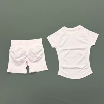 Pera Rosa Cor Conjunto Fitness Feminino 2 Peças com Shorts e Camiseta