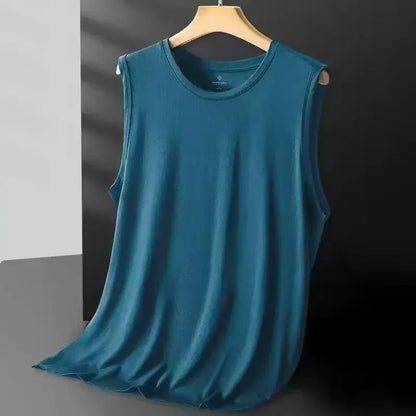 Turquesa Cor Regata Masculina Ice Silk em Tela Respirável Casual