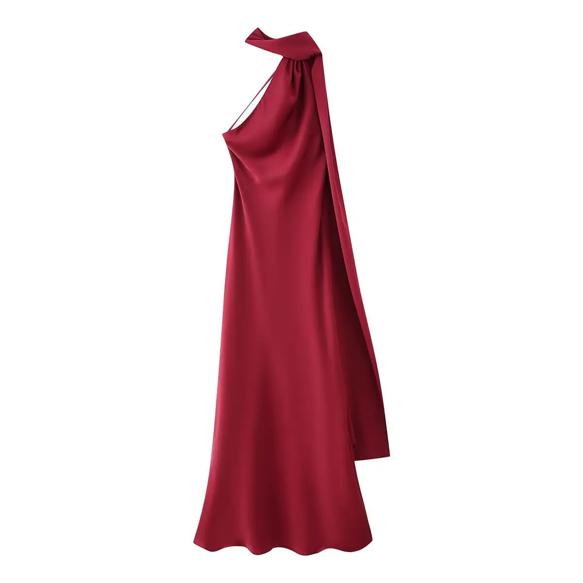 Borgonha Cor Vestido Longo Cetim Feminino Costas Nus Casual Elegante