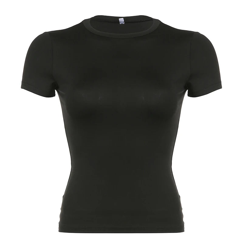 Cropped Básico Feminino Manga Curta Gola Redonda