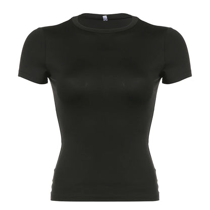 Cropped Básico Feminino Manga Curta Gola Redonda