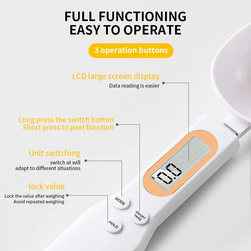 Colher Balança Digital de Cozinha 0,1–500 g com Visor LCD