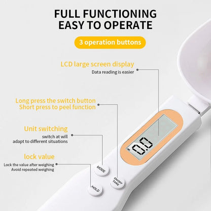 Colher Balança Digital de Cozinha 0,1–500 g com Visor LCD