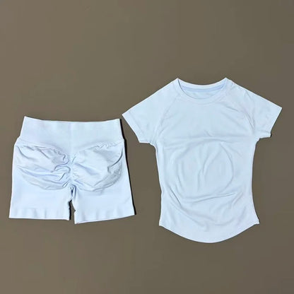 Azul Gelo Cor Conjunto Fitness Feminino 2 Peças com Shorts e Camiseta