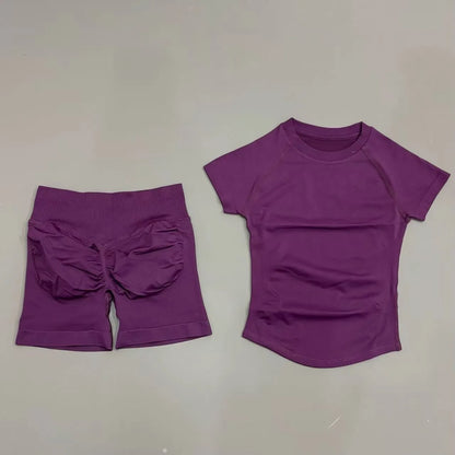 Uva Roxa Cor Conjunto Fitness Feminino 2 Peças com Shorts e Camiseta
