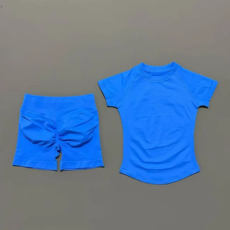 Azul Elétrico Cor Conjunto Fitness Feminino 2 Peças com Shorts e Camiseta
