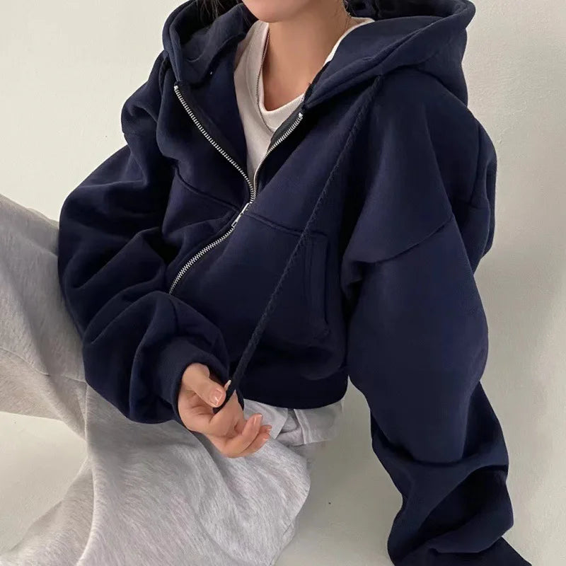 Moletom Cropped com Capuz Feminino Forro Fleece