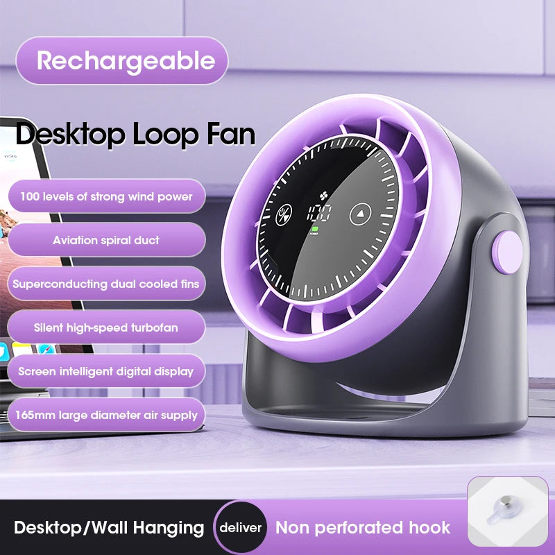 Recarregável Cor Mini Ventilador de Mesa Portátil com Tela Touch
