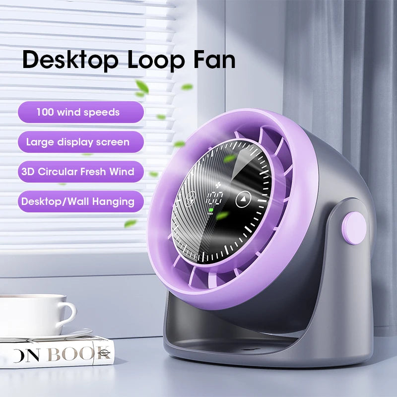 Mini Ventilador de Mesa Portátil com Tela Touch